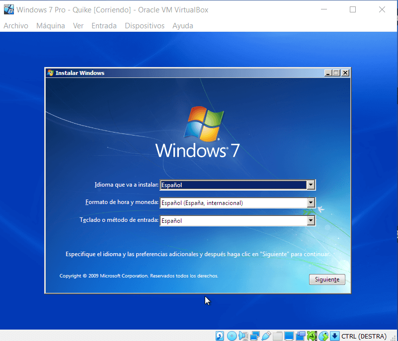 instalar windows 7 seleccion del idioma