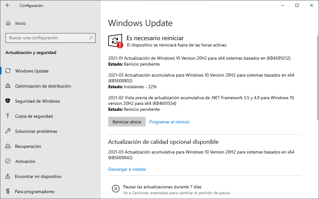 Actualización Windows 10 KB5000842