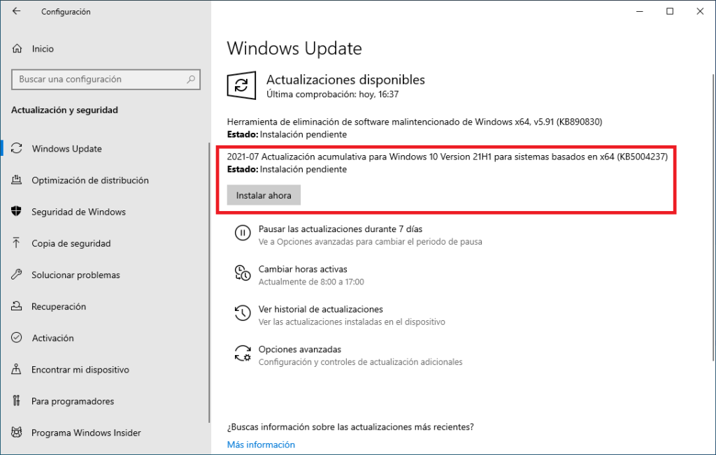 Windows 10 KB5004237