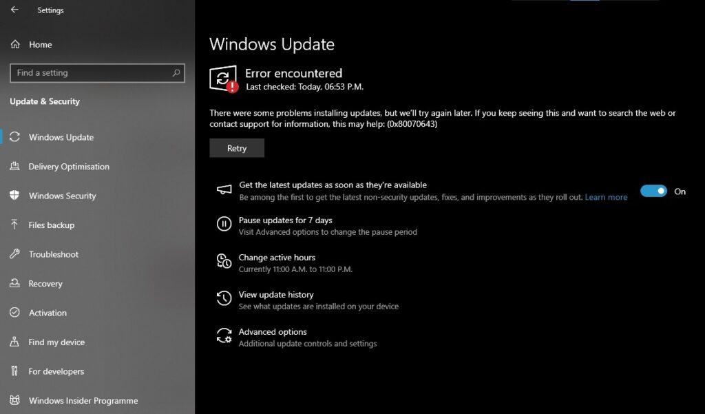 Solución al error 0x80070643 de Windows 10 KB5034441